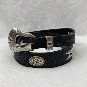 Cinch Men’s Black Leather Belt with Silver Buckle & Logo Conch sz 44